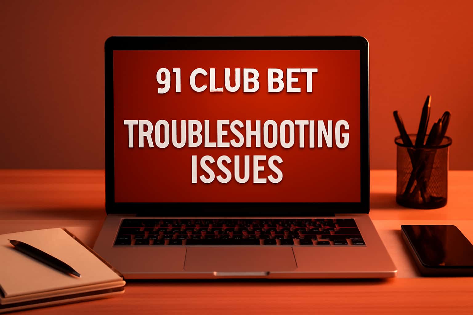 An informative scene depicting troubleshooting steps for the 91 Club Bet app, highlighted in #c4181a.